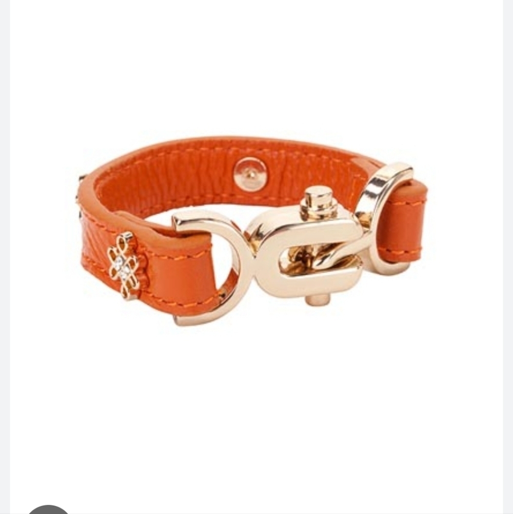 Bamboopink Orange Leather Bracelet with Gold Accents By Judefrances